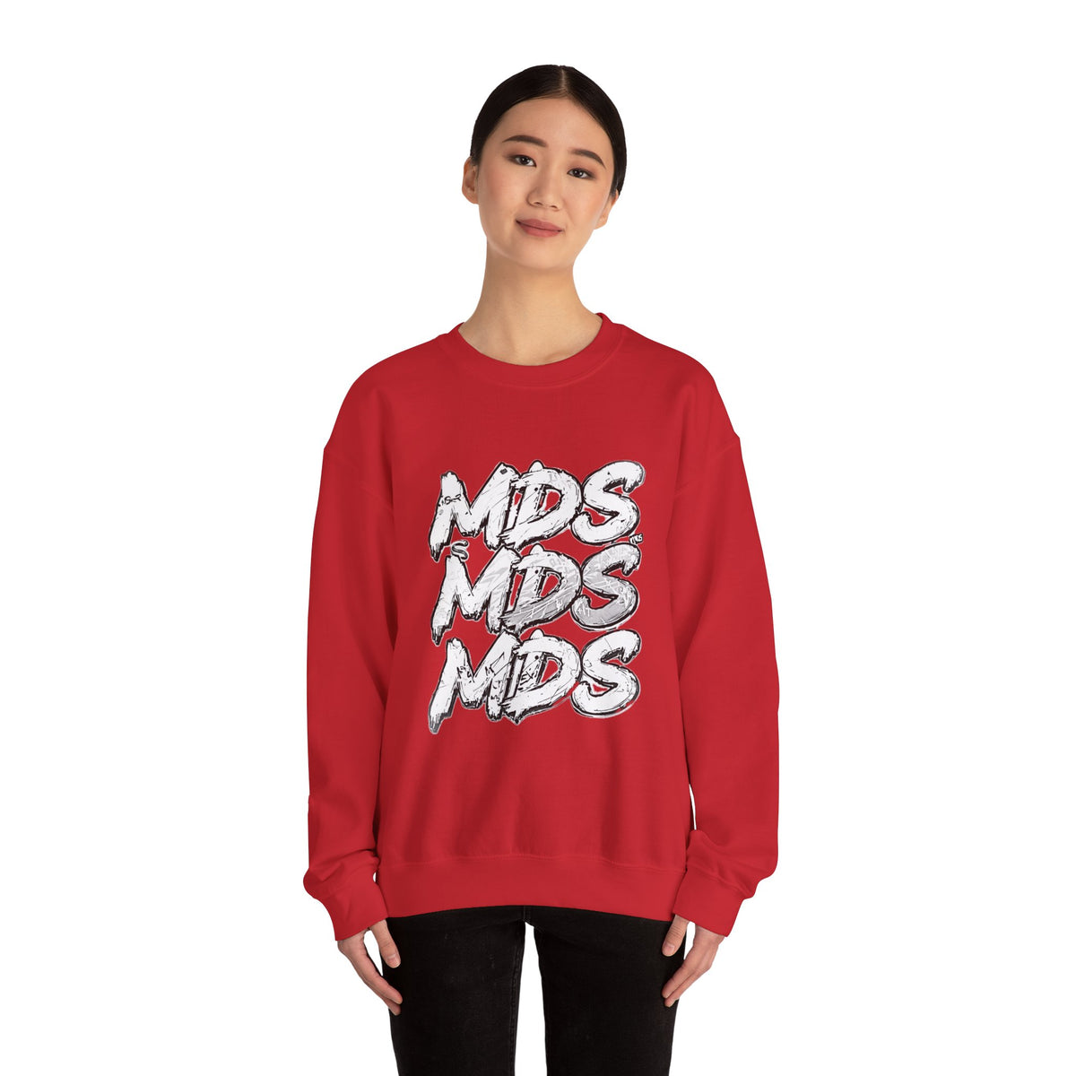 All white out MDS unisex crew neck sweatshirt