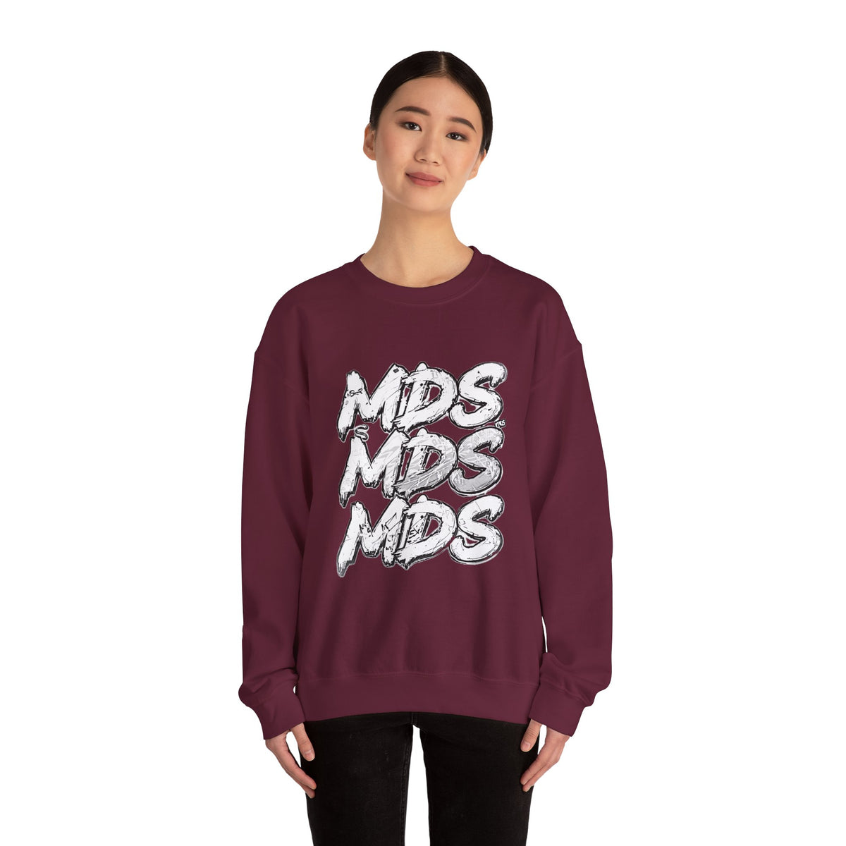 All white out MDS unisex crew neck sweatshirt