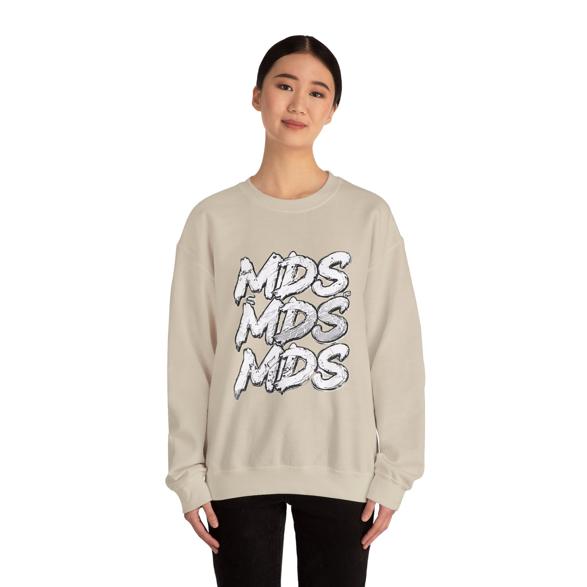 All white out MDS unisex crew neck sweatshirt