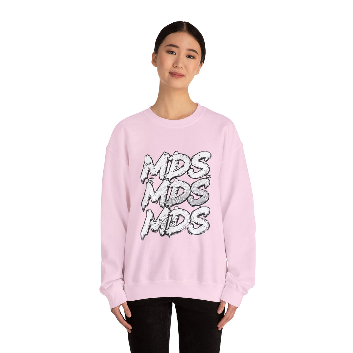 All white out MDS unisex crew neck sweatshirt