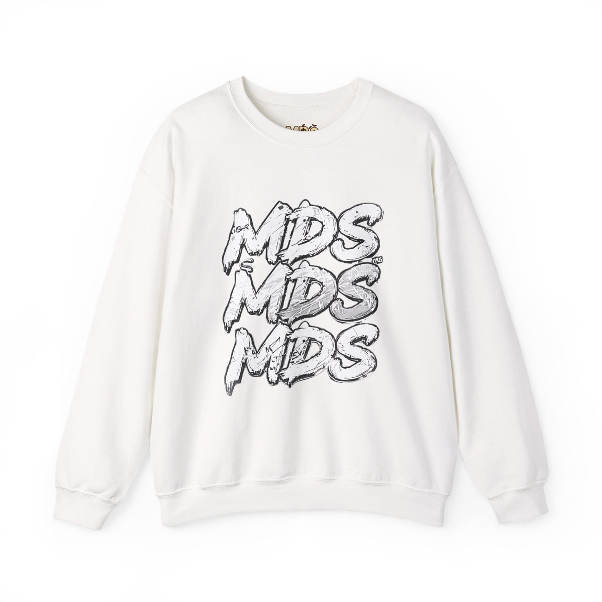 All white out MDS unisex crew neck sweatshirt