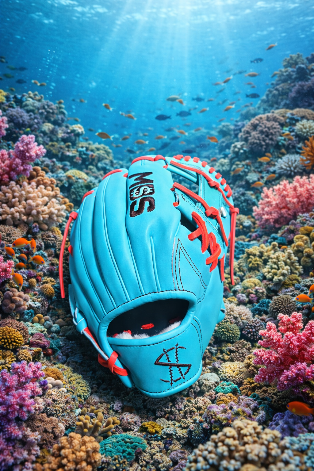 Infielder Glove Teal and red (under the sea)